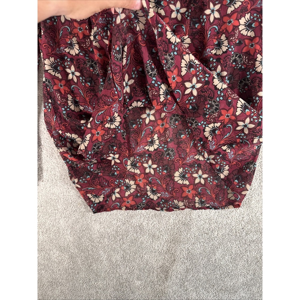 Hollister‎ Y2K Babydoll Sheer Top Small Burgundy Bc Floral Boho Peasant Festival - Picture 4 of 9